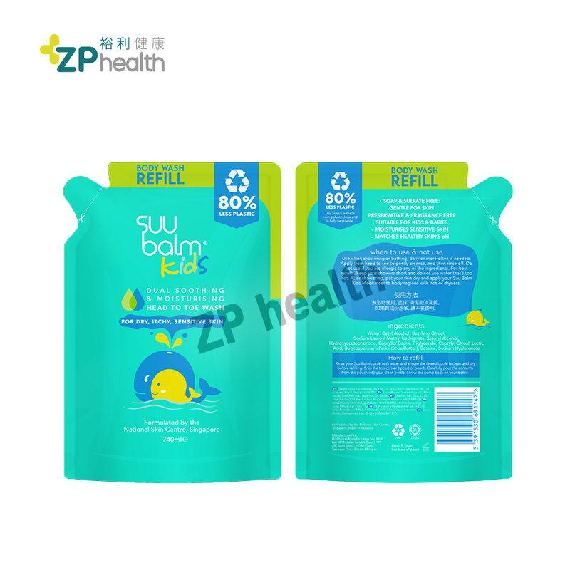 Suu Balm Kids Dual Soothing&Moist Head-to-Toe Wash Refill 740ml [HK Label Authentic Product] [Expiry Date: 2025-08-07]